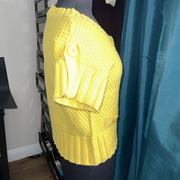 VTG Moda International Y2k Bright Yellow Large Buttons Cotton S - Picture 2 of 8